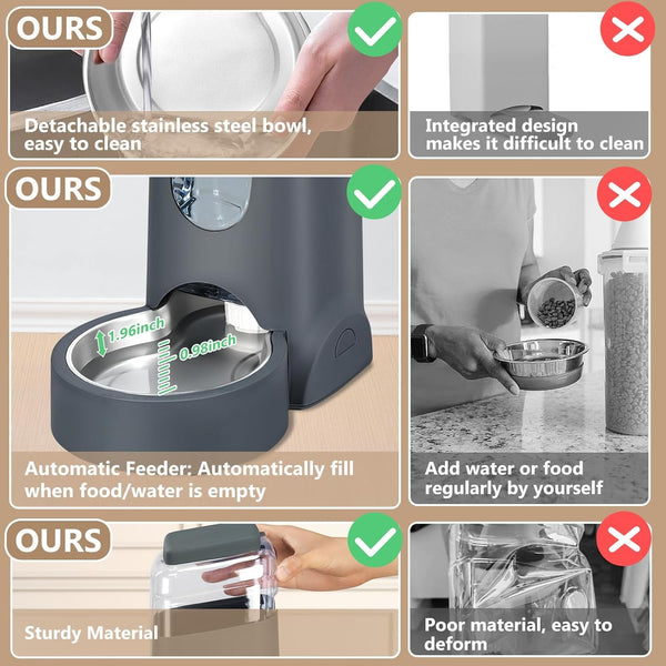 Automatic Cat Feeder and Water Dispenser with Stainless Steel Bowl Dog Gravity Food Feeder and Waterer for Small Medium Pets Puppy Kitten 1 Gallon X 24