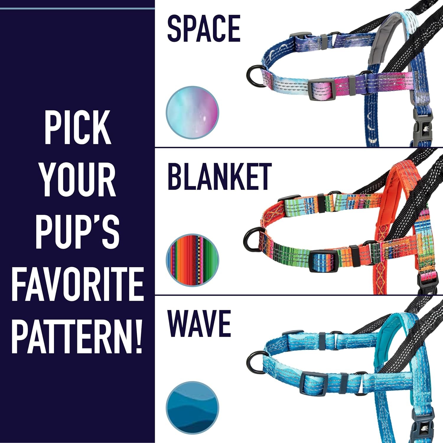 leash-boss-no-pull-dog-harness-easy-walk-for-small-medium-and-large-pets-reflective-with-rear-and-front-clip-attachment-blanket-pattern-medium