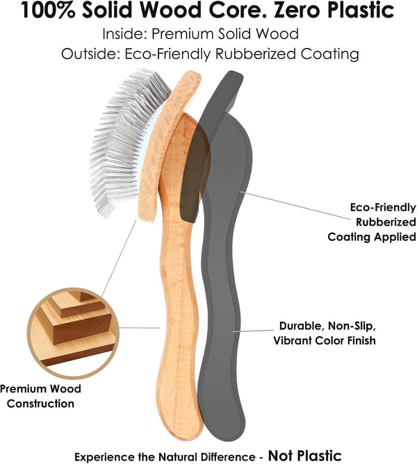 Wooden Long Pin Slicker Brush for Dogs, Doodles, Poodles, Long Hair | Grooming, Detangling, and Fluffing for Wavy and Curly Hair—Designed for Heavy, Thick Coats to Prevent Matting at Home2