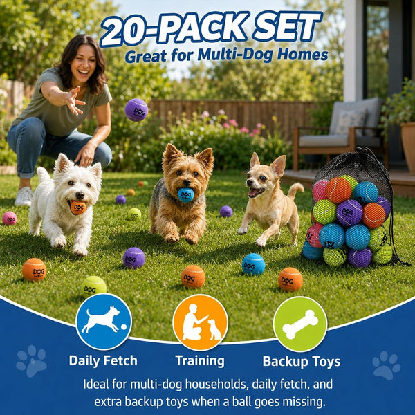 INSUM Small Tennis Balls for Dogs - 2 Inch 20 Pack Squeaky Dog Balls | Built in Squeaker, Durable, SGS Non-Toxic Test, Mini Tennis Balls for Small Breeds, with Mesh Bag5
