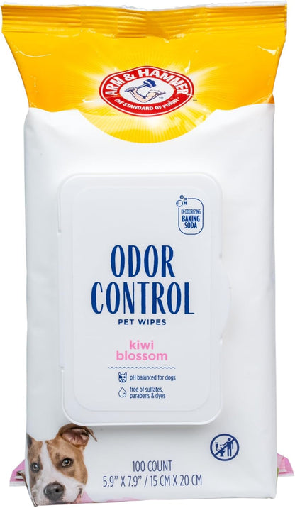 Arm & Hammer Odor Control Dog Wipes, Kiwi Blossom, 100 Count | Baking Soda Deodorizing Formula for Gentle Everyday Cleaning between Baths1