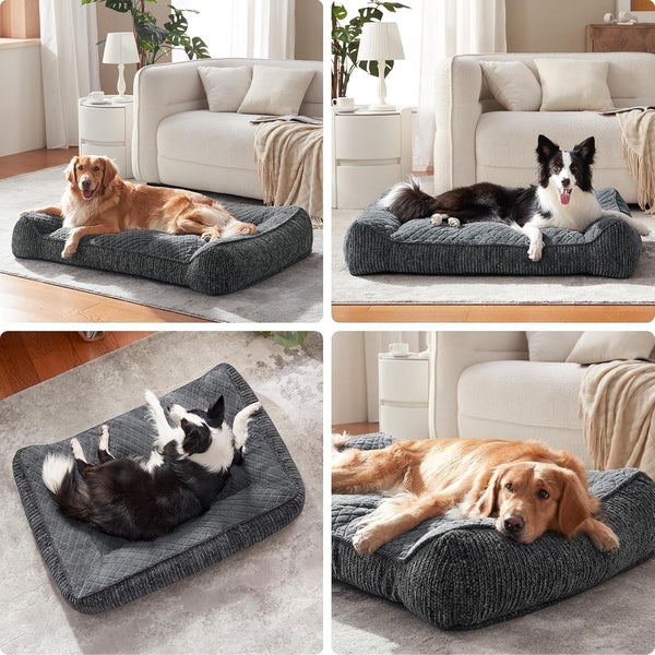 JOEJOY XL Orthopedic Dog Bed for Large Dogs, Extra Thick Foam Pet Bed Sofa | Bolster Sides, Large Sized Dog Couch Bed with Removable Washable Cover, Non-Slip Bottom, Grey (42"X30")6