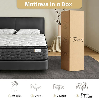 Queen Mattress, 12 Inch Queen Size Mattress in a Box, Memory Foam Medium Firm Hybrid Mattress with Individual Pocket Springs for Back Pain Relief, Motion Isolation, Certipur-Us8