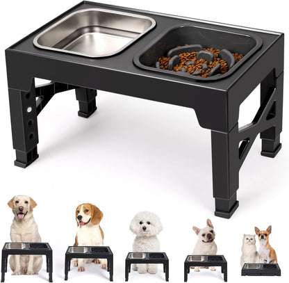 Niubya Elevated Dog Bowls with 2 Stainless Steel Dog Food Bowls, Raised Dog Bowl Adjusts to 5 Heights (3.15", 8.66", 9.84",11.02", 12.2") for Small Medium and Large Dogs10