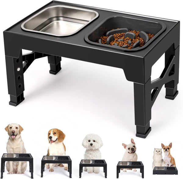 Niubya Elevated Dog Bowls with 2 Stainless Steel Dog Food Bowls, Raised Dog Bowl Adjusts to 5 Heights (3.15", 8.66", 9.84",11.02", 12.2") for Small Medium and Large Dogs10
