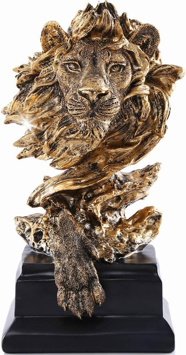 Sandstone Lion Statue, the King of Beast, Collectible Figurines, Golden | Statue Decoration for Home/Study/Living Room, Great Collectible Figurines, Best Gift for the Man, Golden Color (HH17-D2)1