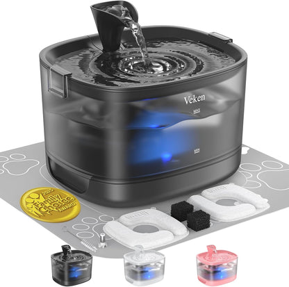 Veken 85Oz/2.5L Cat Water Fountain with Detachable Tank & Secure Clips | Easy to Clean & Assemble, Quiet Operation & LED Light, Pet Drinking Dispenser, Gifts, Cats, Dogs and Small Pets, Black1