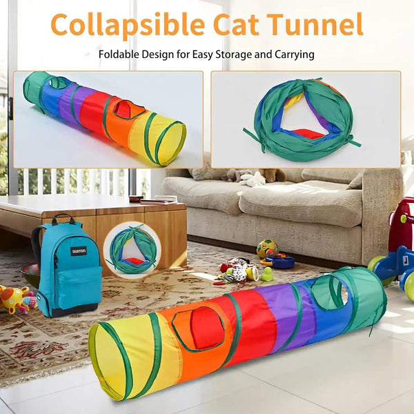 Icagy 25 Pcs Cat Toys for Cats, Indoor Kittens - Interactive Variety Pack, 45 Inches Rainbow Cat Tunnel, Feather Teaser, Feather Golf, Mice, Springs, Balls, Noise Toys - Rainbow/Colorful 45"3