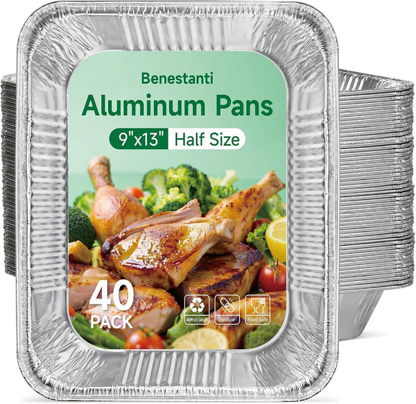 9X13 Inch Aluminum Pans (40 Pack) – Disposable Half-Size Foil Pans, Deep Tin Foil Pan, Disposable Baking Pans for Cooking, Heating, Storing & Prepping Food, Steam Table Deep Trays, Oven-Safe1