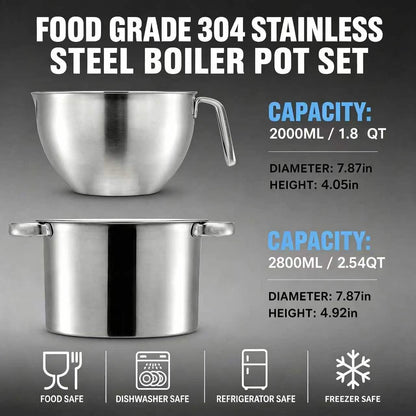 Double Boiler Pot Set with Silicone Spatula, 2000ML/1.8QT Chocolate Melting Pot with 2800ML/2.54QT Stainless Steel Pot, Candy Melting Pot, Chocolate Melter for Butter, Caramel, Cheese, Wax,2