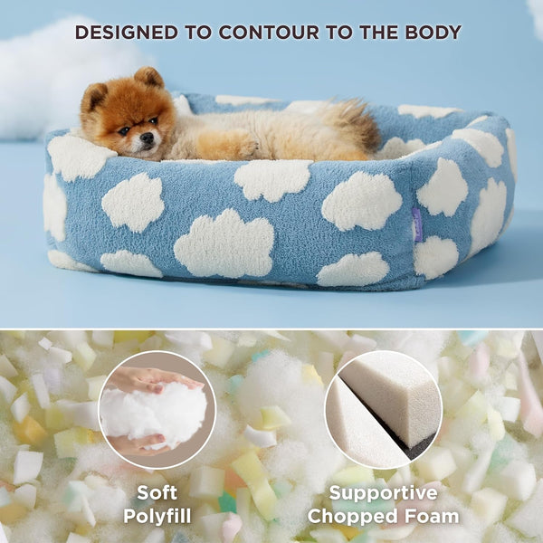 LE SURE Cute Dog Bed for Small Dogs Jacquard Washable Puppy Beds,25X21X7In | Rectangle Pet Bed,Comfy Orthopedic Pet Sofa for Home Decor,Anti Slip Bottom,Up to 15Lbs,Cozy Clouds Blue2
