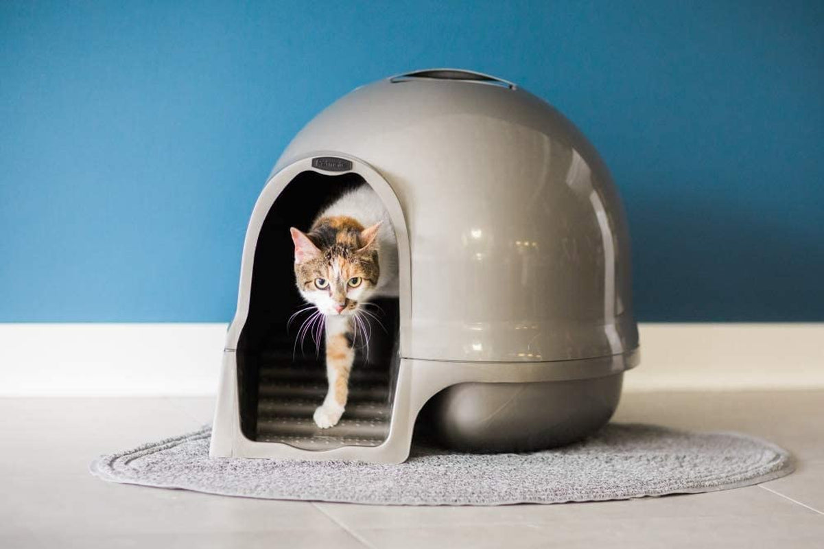 petmate-booda-clean-step-cat-litter-box-dome-made-in-the-usa-with-95-recycled-materials-brushed-nickel-made-in-usa