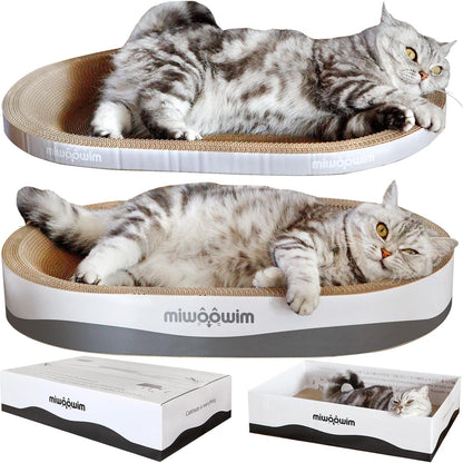 Miwoowim 3-Piece Cat Scratcher Set, Oval Bowl Nest for Indoor Cats | 2 Oval Bed &1 Box for Scratching & Lounging,Durable round Corrugated Cardboard Pad & Catnip Toy.Furniture Protector for Couch7