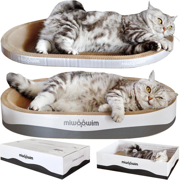 Miwoowim 3-Piece Cat Scratcher Set, Oval Bowl Nest for Indoor Cats | 2 Oval Bed &1 Box for Scratching & Lounging,Durable round Corrugated Cardboard Pad & Catnip Toy.Furniture Protector for Couch7