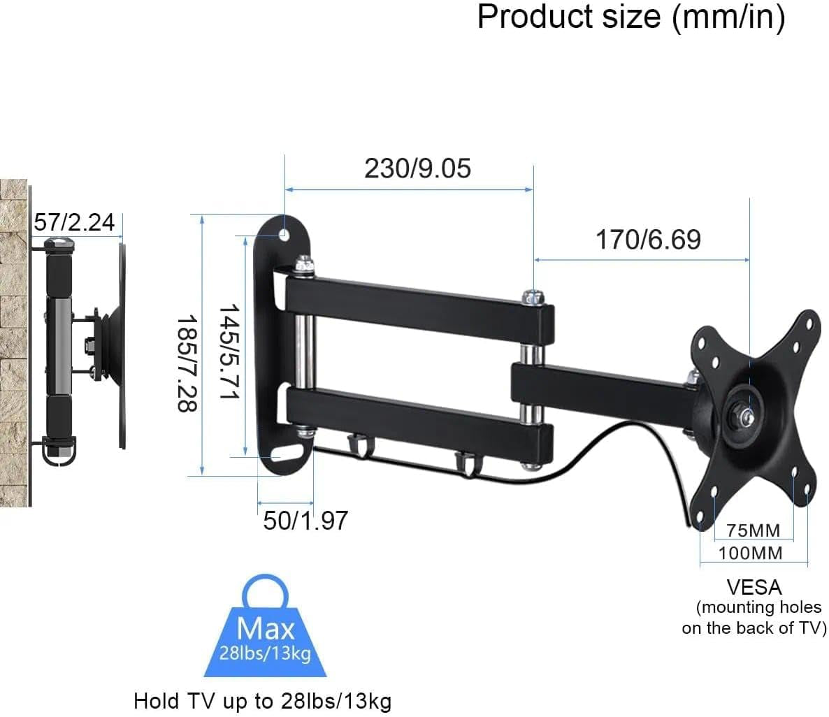 tv-wall-bracket-mount-swivel-and-tilt-for-most-15-32-led-lcd-oled-flat-screen-tvs-and-monitors-with-vesa-75x75-100x100mm-up-to-13kg-full-motion-monitor-wall-bracket-ma2720