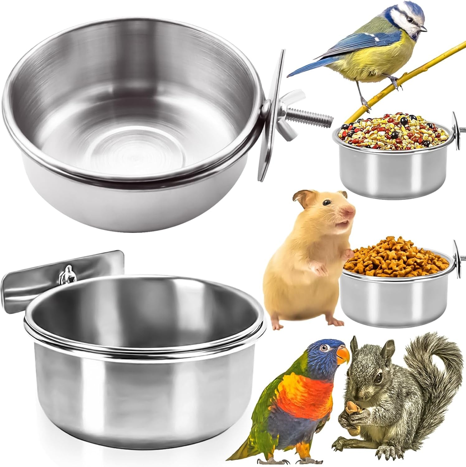3-pack-bird-feeding-bowls-cups-parrot-food-water-dishes-stainless-steel-bird-bowl-cup-dish-with-clamp-birdcage-feeder-pet-cage-bowls-for-cockatiel-budgie-conure-macaw-parakeet-small-animal