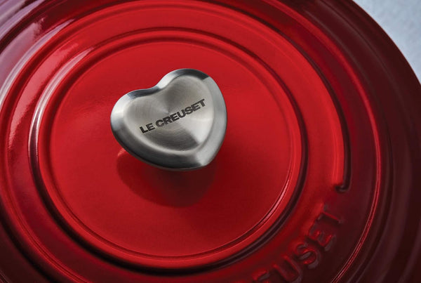 Enameled Cast Iron Signature round Dutch Oven - Cerise with SS Figural Heart Knob5