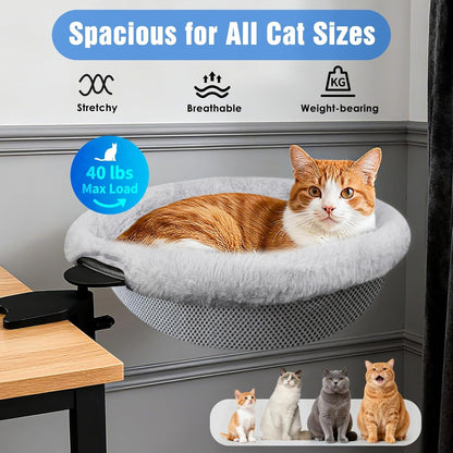 IPOW Heavy Duty Steel Frame 360° Rotating Cat Desk Bed Semi-Circular Cat Bed, Soft Faux Rabbit Fur Material, Suitable for Various Desktops-Maximum Hold up to 40Lb3
