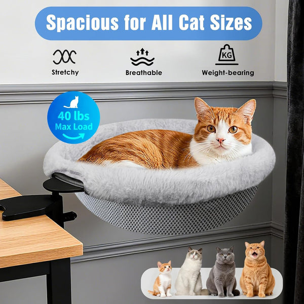 IPOW Heavy Duty Steel Frame 360° Rotating Cat Desk Bed Semi-Circular Cat Bed, Soft Faux Rabbit Fur Material, Suitable for Various Desktops-Maximum Hold up to 40Lb3