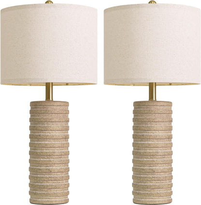 27'' Farmhouse Table Lamps Set of 2 for Living Room, Stone like | Bedside Lamp for Bedroom, Boho and Distressed Style, Hand-Textured Ceramic Design, Tall Lamp Decor for Sideboard & Entryway9