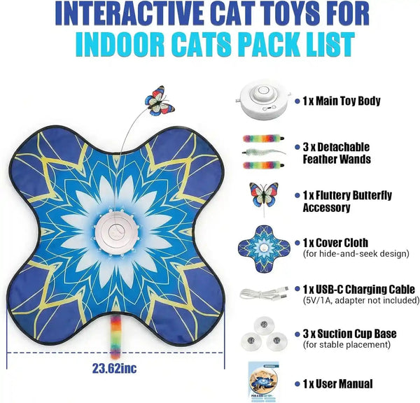 Interactive Cat Toy for Indoor Cats, Touch Activated Automatic Electronic Cat Toy with Sound On/Off, Dual Wands, Non-Slip Suction Cups, Rechargeable Hide and Seek Cat Play Mat for Bored Adult Kittens6