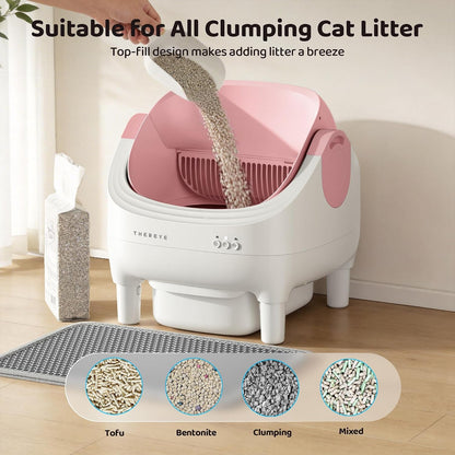 Thereye Self Cleaning Cat Litter Box, Open-Top Automatic Litter Box with APP Control, Safety Sensor and 10L Large Waste Bin, Smart Kitty Litter Boxes with Trash Bags and Mat for Multiple Cats5