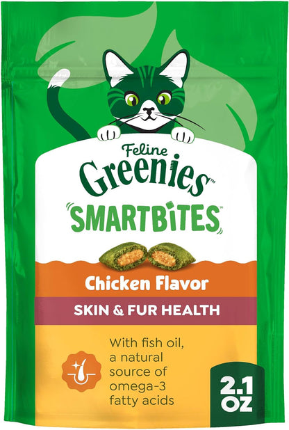 Greenies Feline Smartbites Skin & Fur Health Cat Treats, Salmon, 4.6 Oz | Fish Oil & Flaxseed, Omega-3S, No Artificial Flavors or Preservatives, under 2 Calories per Treat, Crunchy & Soft13