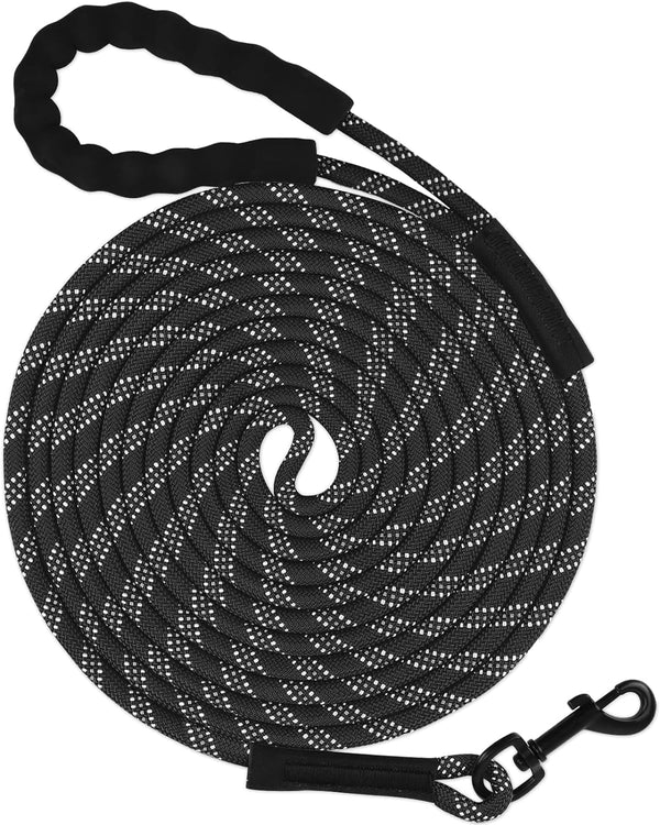 Taglory Long Dog Leash, 15FT 30FT 50FT 66FT Reflective Dog Recall Training Leash with Soft Padded Handle for Beach, Park, Outdoor Adventures, Large Dogs, Black 30FT1