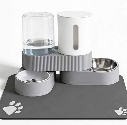Gravity Cat Feeder 2 Pack Automatic Food Feeder and Water Dispenser Set Detachable Pet Bowl with Silicone Mat for Cats Small Medium Dogs, Large Capacity(Grey)1