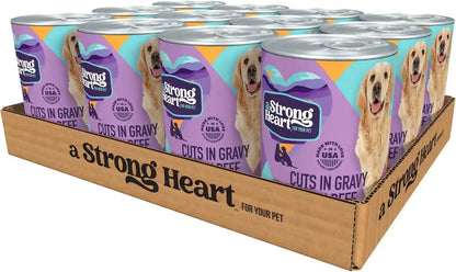 A Strong Heart Wet Dog Food, Cuts in Gravy with Beef — 13.2 Oz Cans (Pack of 12), Complete & Balanced, All Life Stages, Made in USA1
