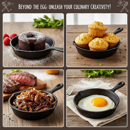 4 Pack Mini Cast Iron Skillet, 4" Small Frying Pans with Double Drip-Spouts for Stove, Oven, Grill Safe, Indoor and Outdoor Use, Non-Stick6