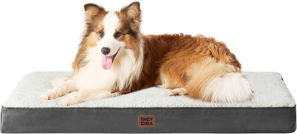 EHEYCIGA Orthopedic Dog Bed Large with Removable Washable Cover,Grey,41X27 | Egg Crate Foam Support,Durable Oxford Fabric,Non-Slip Bottom,Machine Washable,Soft Waterproof Plush Pet Bed Mat for Crate50