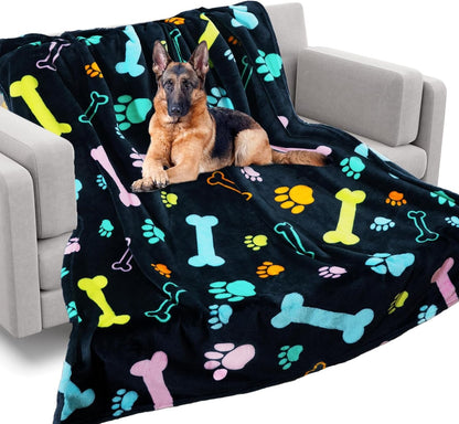 Rezutan Blanket for Large Dogs, Cat Flannel Washable Soft Pet Mat Throw Cover for Kennels-Beds, Sofas, Furniture Protection, Cute Paw Pattern, Black, 50X40 Inch29