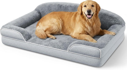 Orthopedic Dog Bed for Extra Large Dogs, 45"X30" XL Dog Couch Bed | Egg Crate Foam for Pressure Relief, Cozy Bolster Sofa Design, Waterproof Removable Washable Cover, Non Slip Bottom Light Grey1