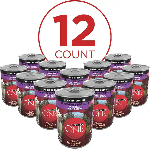 Purina ONE Wet Dog Food True Instinct Classic Ground Grain-Free Formula with Real Beef and Bison High Protein Dog Food - (Pack of 12) 13 Oz. Cans3