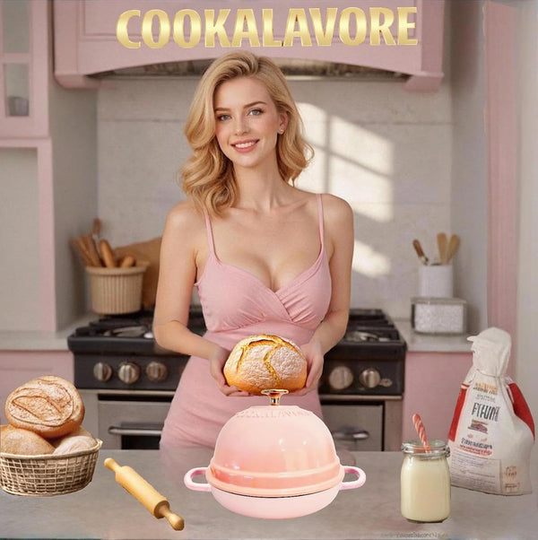 Dutch Oven for Bread Baking,6 Quart Enamel Bread Oven for Sourdough,10.5"Bread Oven with Lid,Bread Pans for Homemade Bread,Pink Thick Enamel Bread Pan-With Silicone Baking Mat&Recipe,Gifts for Family4