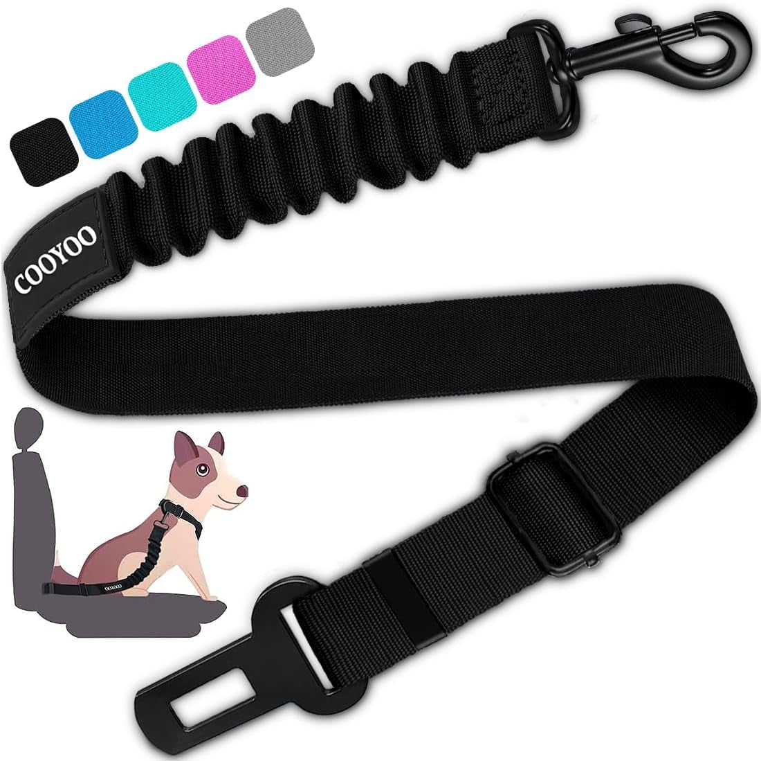 cooyoo-dog-seat-belt-durability-retractable-dog-car-harness-adjustable-dog-seat-belt-for-vehicle-nylon-pet-safety-seat-belts-heavy-duty-elastic-1-pack-black