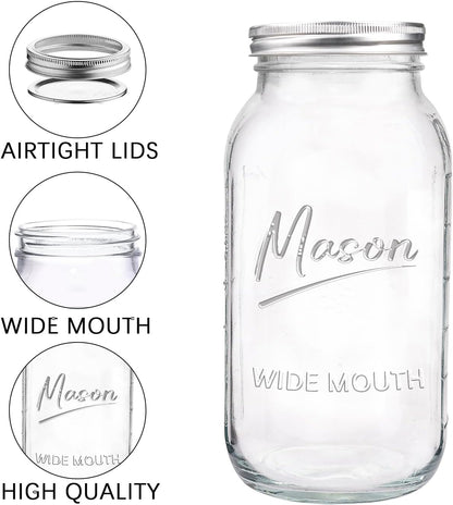 64 Oz Mason Jar Wide Mouth,3 Pack Large Half Gallon Mason Jars with Airtight Lid,Big Glass Jars for Canning,Pickling,Fermenting,Storing3