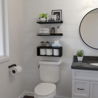 Floating Shelves for Wall with Cube Shelf, Wall Shelves with Metal Rail for Bathroom Decor, Bathroom Organizers and Storage, over Toilet Shelves for Toilet Paper-Black4