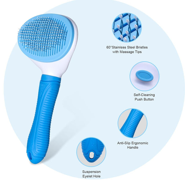 Aogeili Self Cleaning Slicker Brush, Skin Friendly Deshedding Grooming Tool for Dogs, Cats & Bunny, One-Click Release Removes Loose Undercoat, Mats & Tangles, for Long & Short Hair Shedding Pets3