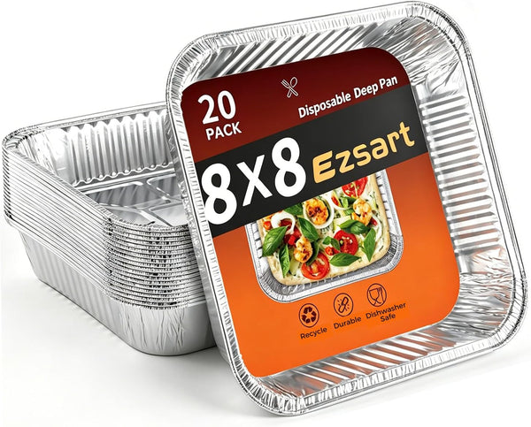 20 Pack 8X8 Aluminum Pans, Disposable Foil Baking Pans | Heavy-Duty Aluminum Foil Pans for Baking, Cooking, Heating, Storing & Meal Prepping - Oven, Freezer & Grill Safe1