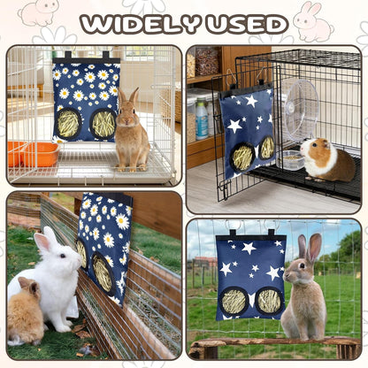 2 Pack Rabbits Hay Feeder Bag, 2 Holes Hanging Bunny Hay Feeder Guinea Pig Feeding Bag Storage Dispenser for Bunny Rabbits Chinchillas Hamsters Small Pets and Animals7