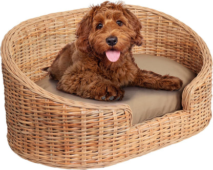 DBD1001A Curvy 33" X 21.25" Classic Handwoven Rattan Dog Bed with Machine-Washable Cushion, Kubu Gray8