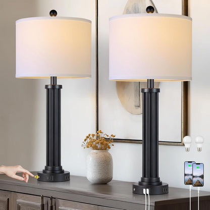 28" Tall Modern Table Lamps Set of 2 with USB C+A Ports and AC Outlet, 3 Way Touch Metal Bedside Lamps for Bedroom, Black Nightstand Lamps for Living Room9