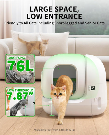 PETKIT Puramax 2 Automatic Self-Cleaning Cat Litter Box, App Control Automatic Litter Box with Safety Sensors, Odor Free & Anti-Leakage Basic Bundle Includes Trash Bags,2.4G Wifi & Low Entrance7