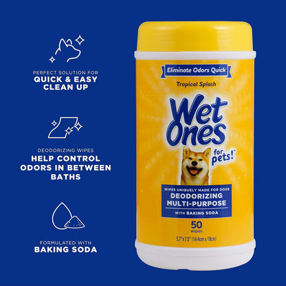 Wet Ones for Pets Deodorizing Dog Wipes with Baking Soda, Tropical Splash Scent - Multipurpose Deodorizing Pet Grooming Wipes in Resealable Canister, 50 Count2