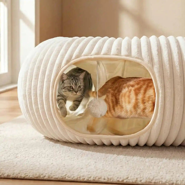 Cat Tunnel Bed with 40 Pcs Interactive Cat Toys, Cat Tube with Kitten Toys for Indoor Kittens, Collapsible Play Tunnel, White2