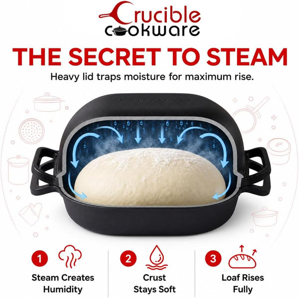 Extra Large Cast Iron Artisan Bread Pan 6 Loop Handles Deep Lid for Steam Baking - Sourdough Bread Oven, Covered Loaf Baker2