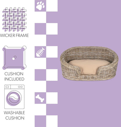 DBD1001A Curvy 33" X 21.25" Classic Handwoven Rattan Dog Bed with Machine-Washable Cushion, Kubu Gray4