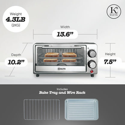 Toaster Oven, Compact Countertop Appliance with Bake Tray, Wire Rack, Adjustable Timer, and Temperature Control, Black4
